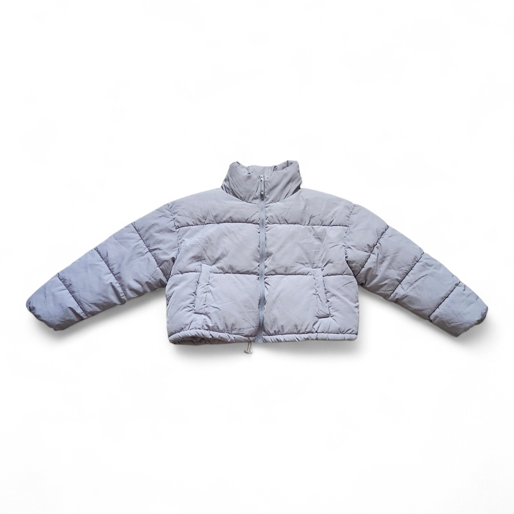 H&M DIVIDED Women’s Light Gray Cropped Puffer Jacket Size Large